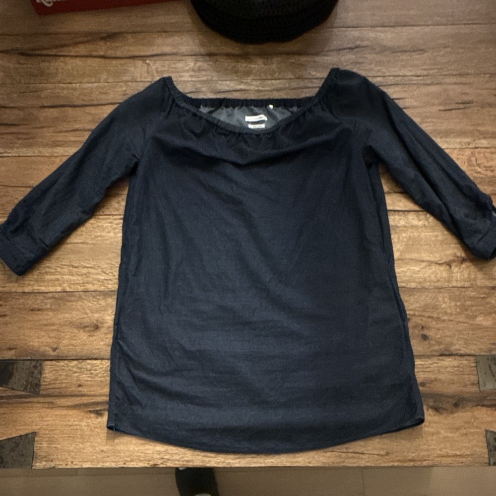 rag & bone/JEAN Women's Blue Cotton Jersey Solid Scoop Neck 3/4 Sleeve Top L